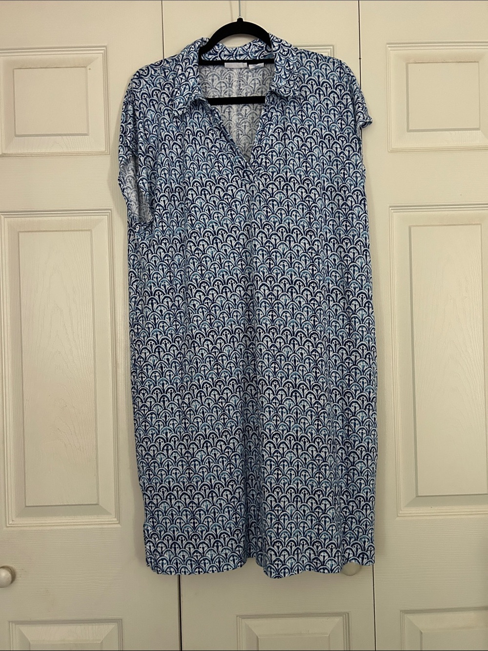 Sigrid Olsen Blue White X-Large Linen Lyocell Coastal Sleeveless Dress Nautical